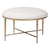 Baxton Studio Fumiye Cocktail Ottoman - Modern Rustic Accent Stool with Hand-Forged Metal Frame and Upholstered Seat for Living Room or Sitting Room, Round 30"